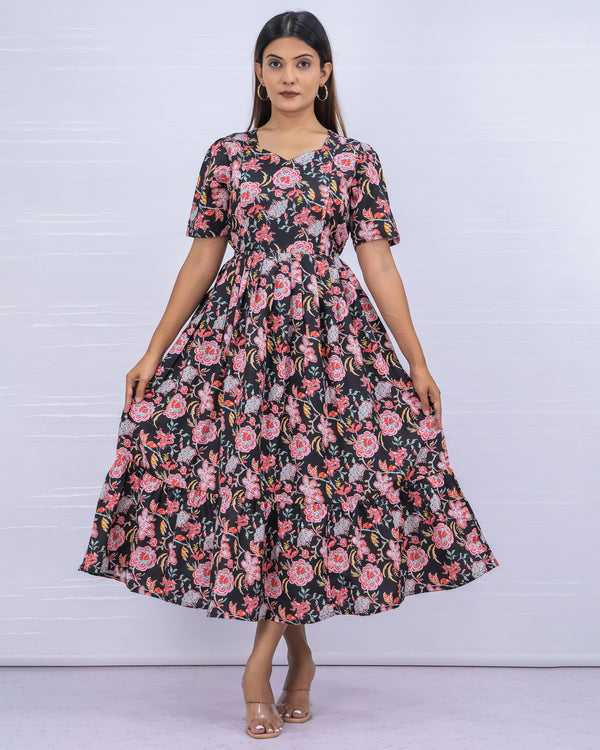 Women's Cotton Black Maternity Feeding Dress
