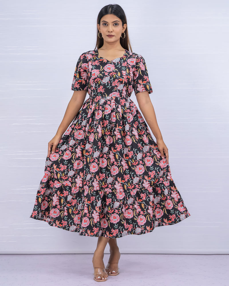 Women's Cotton Black Maternity Feeding Dress