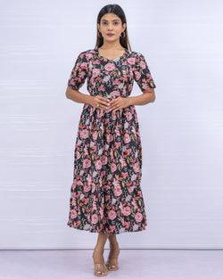 Women's Cotton Black Maternity Feeding Dress