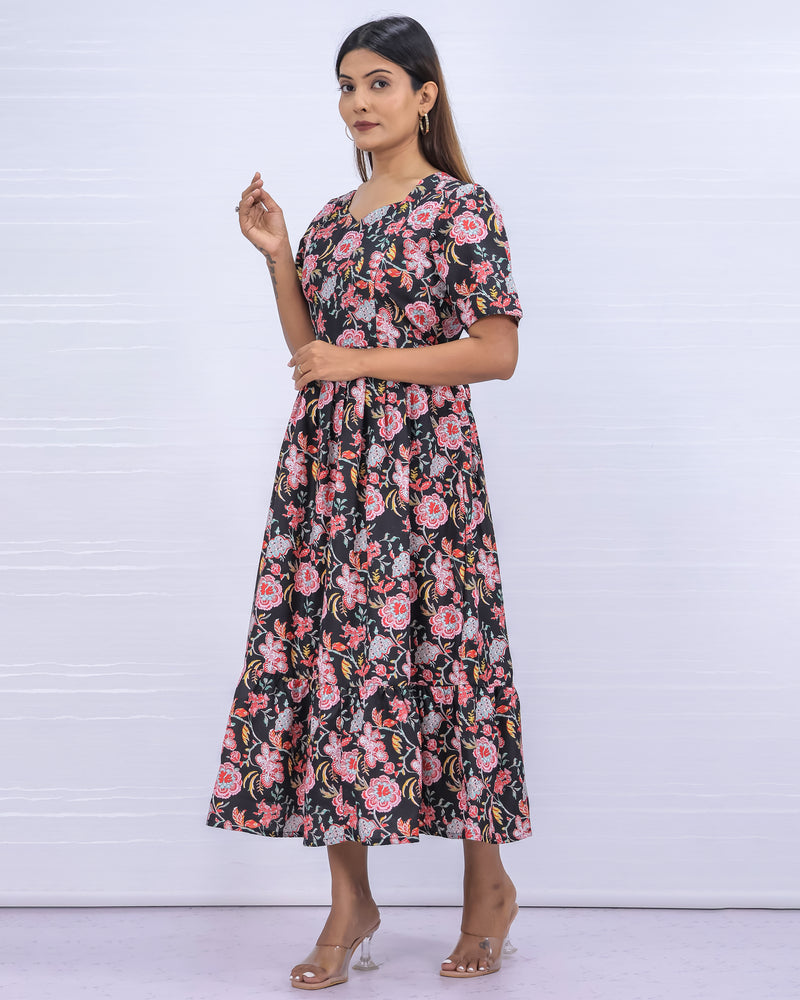 Women's Cotton Black Maternity Feeding Dress