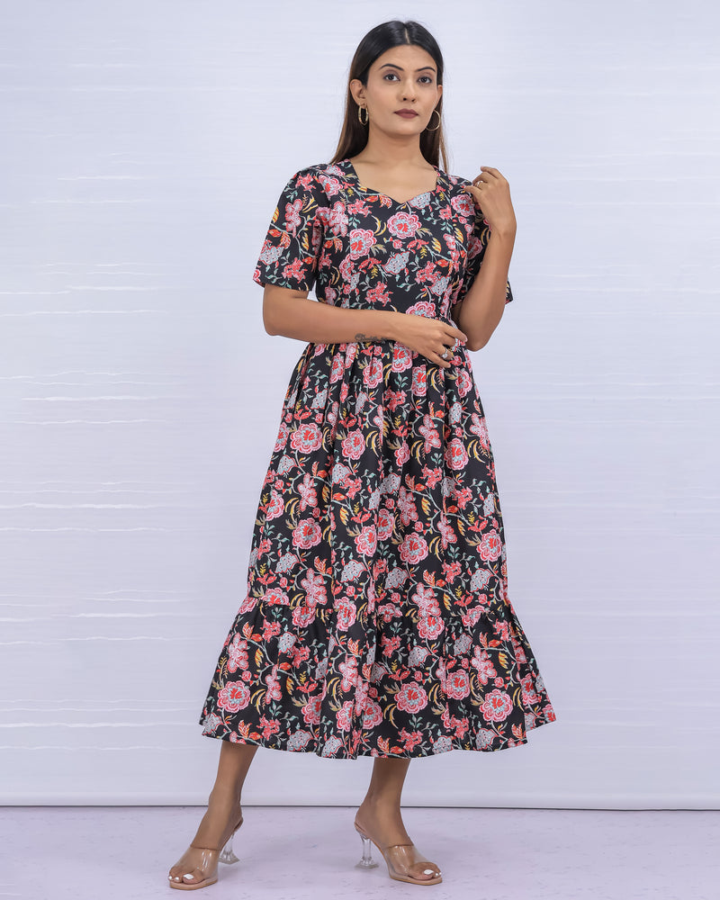 Women's Cotton Black Maternity Feeding Dress