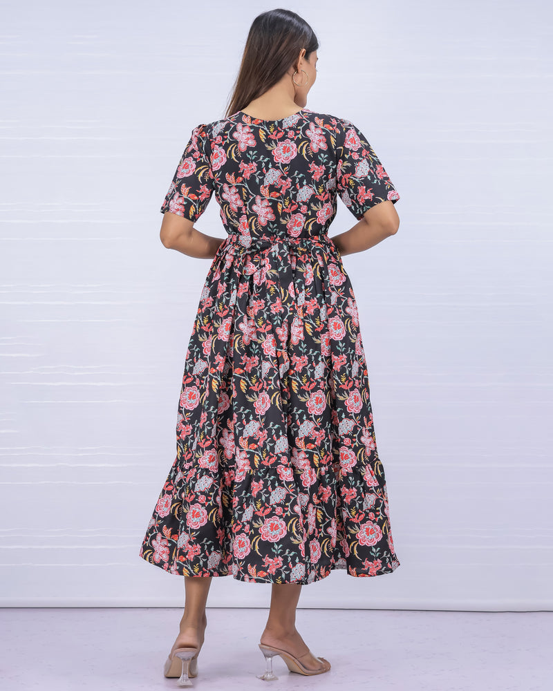 Women's Cotton Black Maternity Feeding Dress
