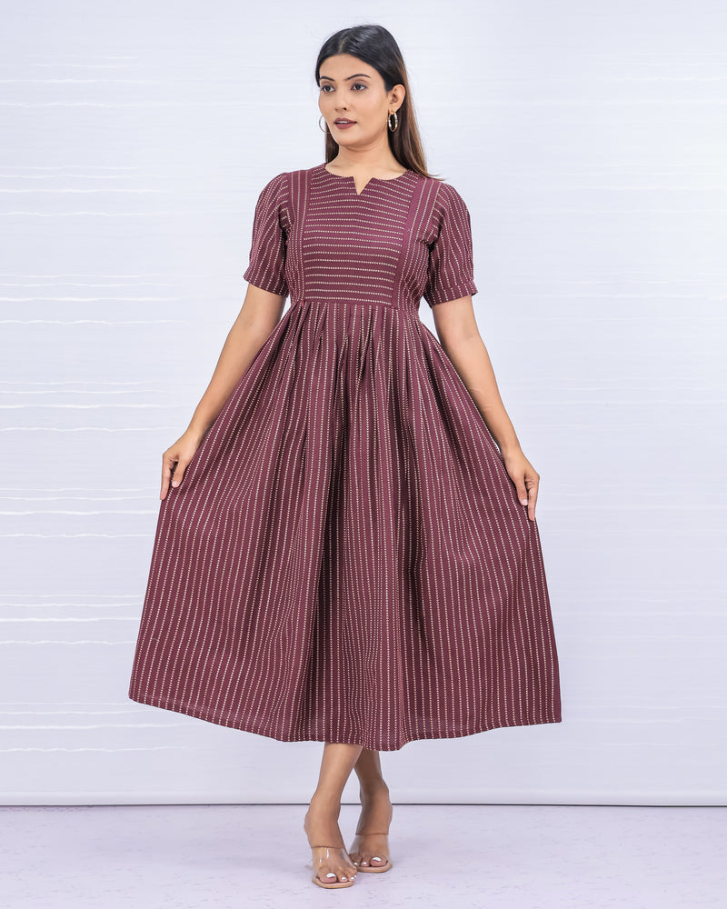 Women's Cotton Maroon Maternity Feeding Dress