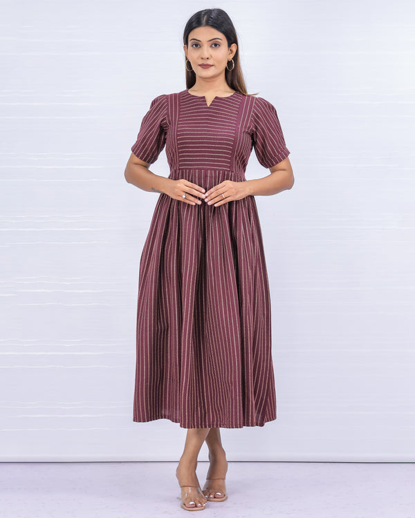 Women's Cotton Maroon Maternity Feeding Dress