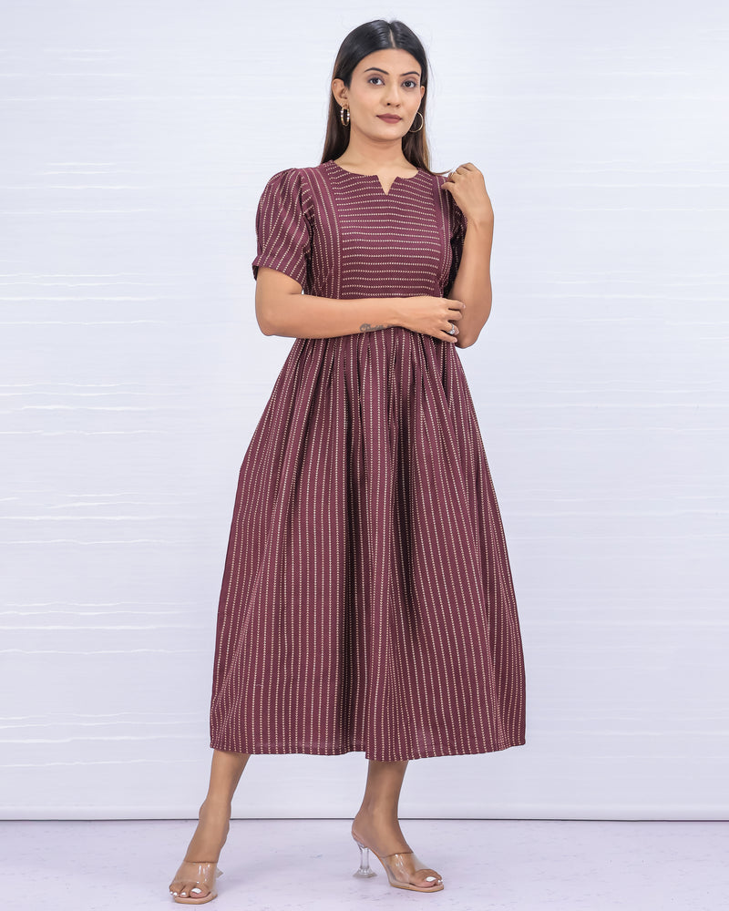Women's Cotton Maroon Maternity Feeding Dress