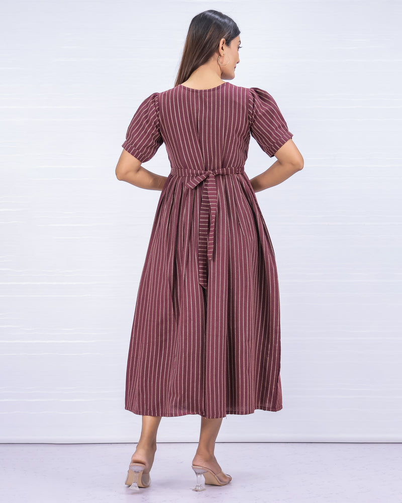 Women's Cotton Maroon Maternity Feeding Dress