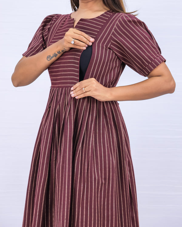 Women's Cotton Maroon Maternity Feeding Dress