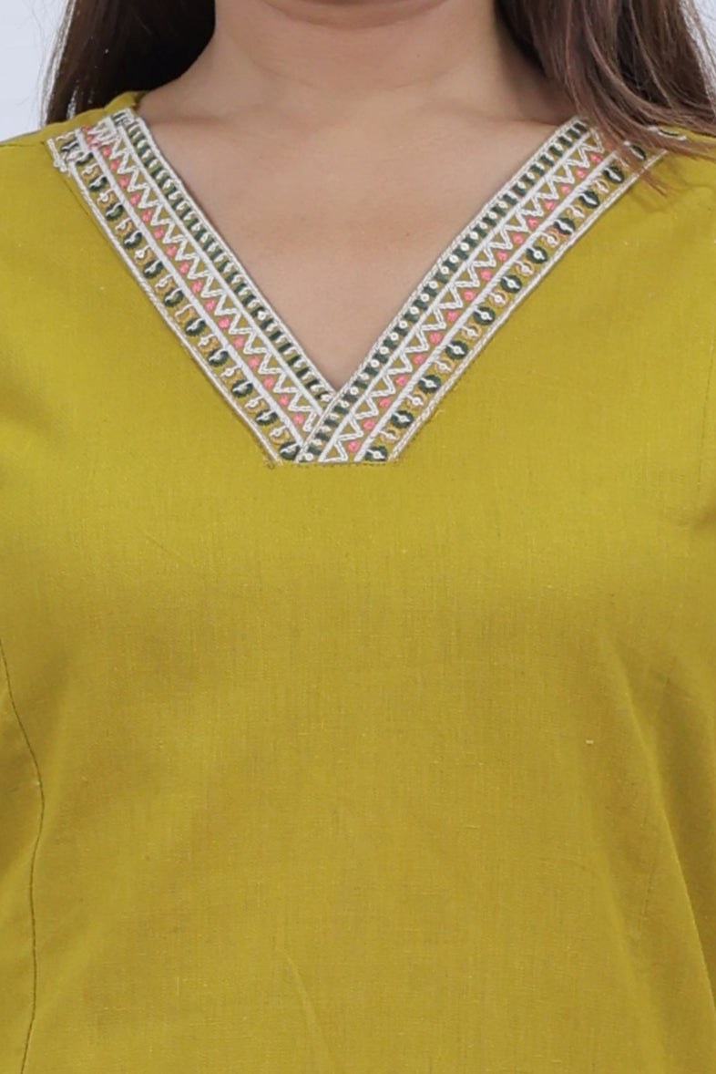 Yellow Cotton Kurti Palzzo Set For Women