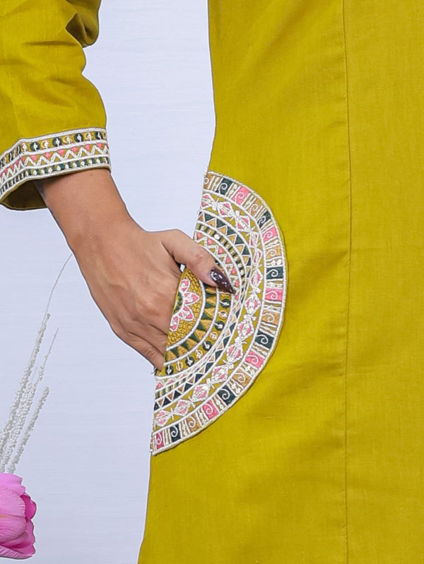 Yellow Cotton Kurti Palzzo Set For Women