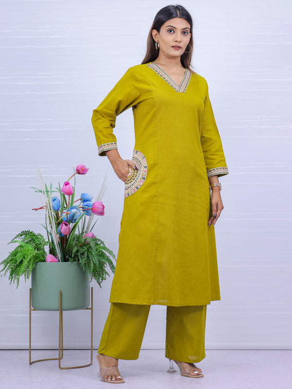 Yellow Cotton Kurti Palzzo Set For Women