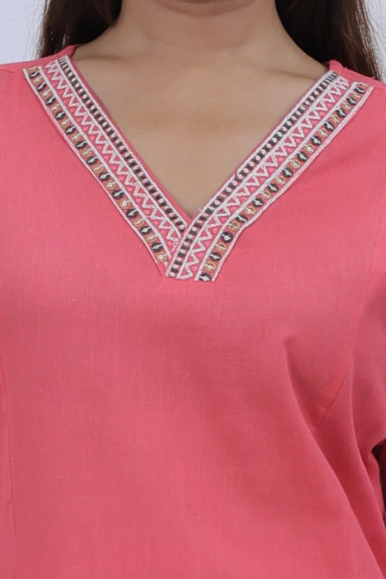 Peach Cotton Kurti Palzzo Set For Women