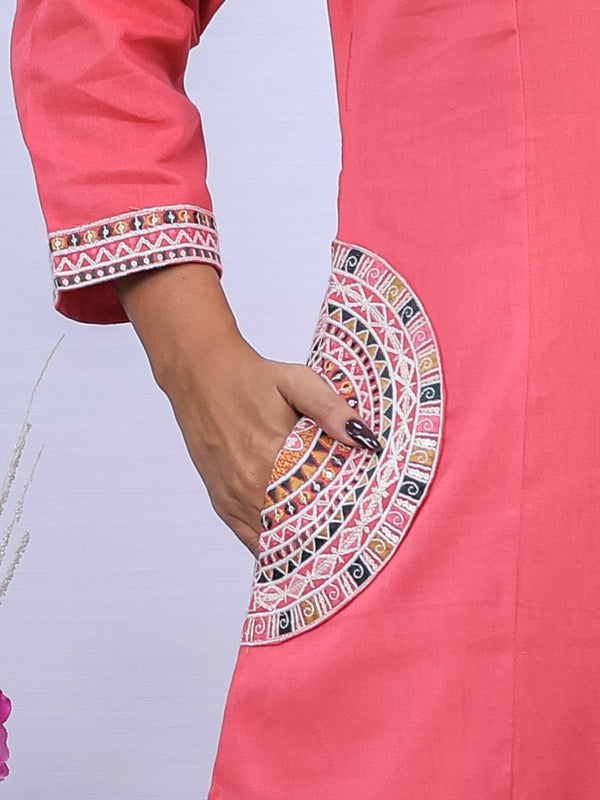 Peach Cotton Kurti Palzzo Set For Women