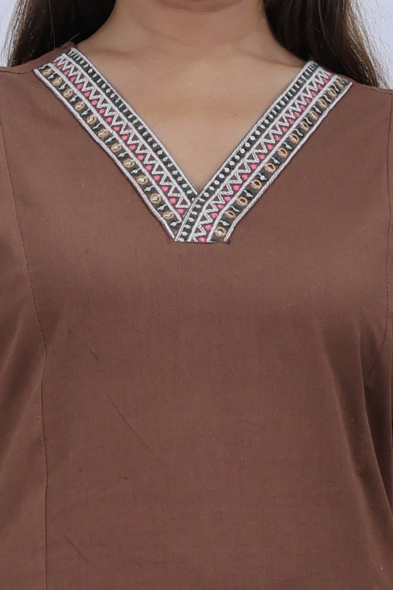 Brown Cotton Kurti Palzzo Set For Women