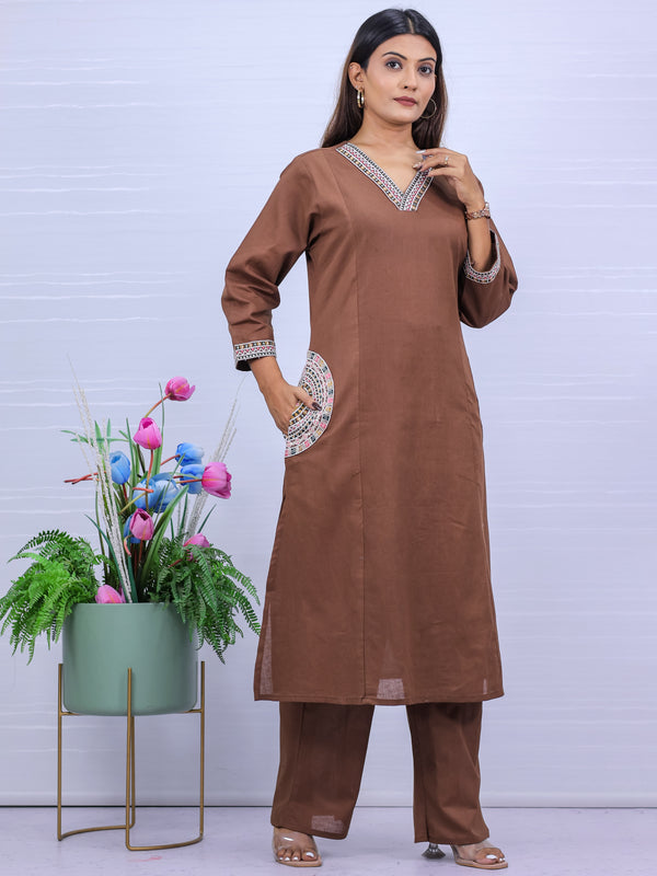 Brown Cotton Kurti Palzzo Set For Women