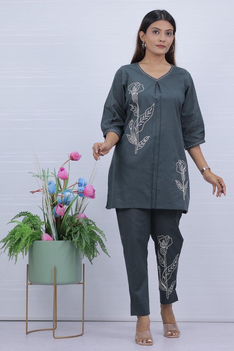 Gray Embroidered Co-ord Set