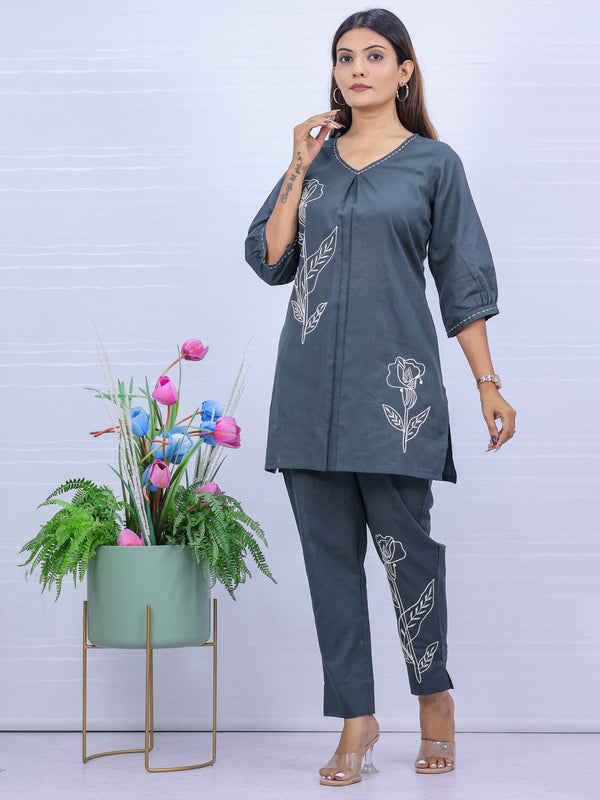 Gray Embroidered Co-ord Set