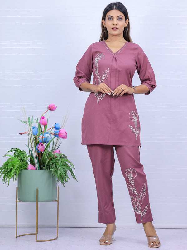 Peach Embroidered Co-ord Set