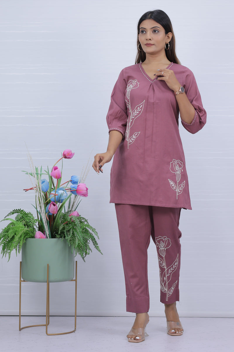 Peach Embroidered Co-ord Set