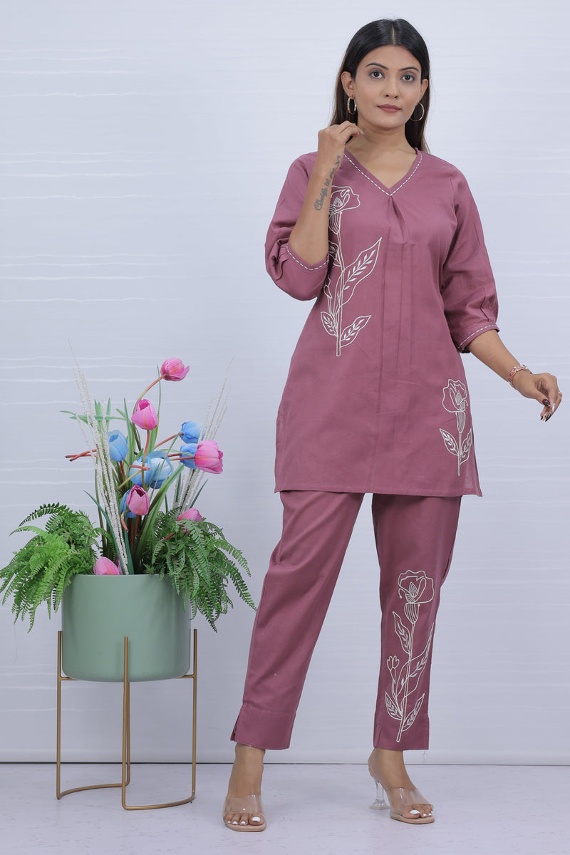 Peach Embroidered Co-ord Set