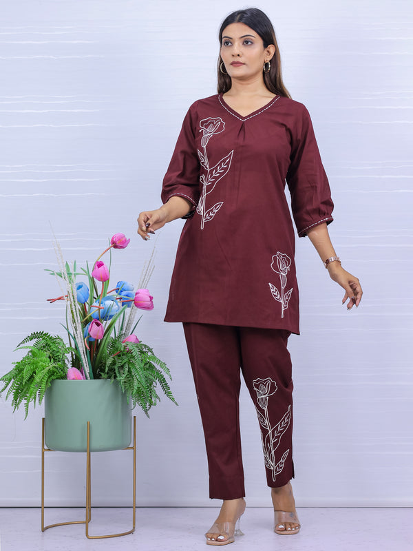 Maroon Embroidered Co-ord Set