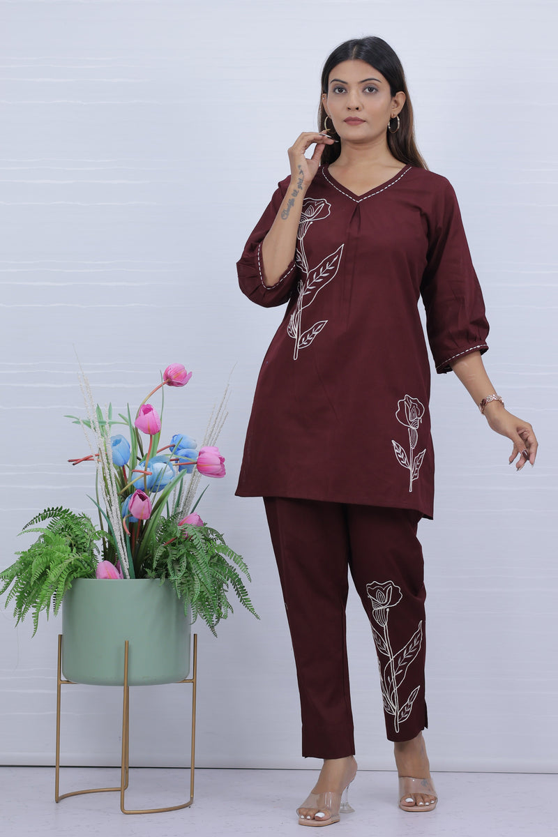 Maroon Embroidered Co-ord Set