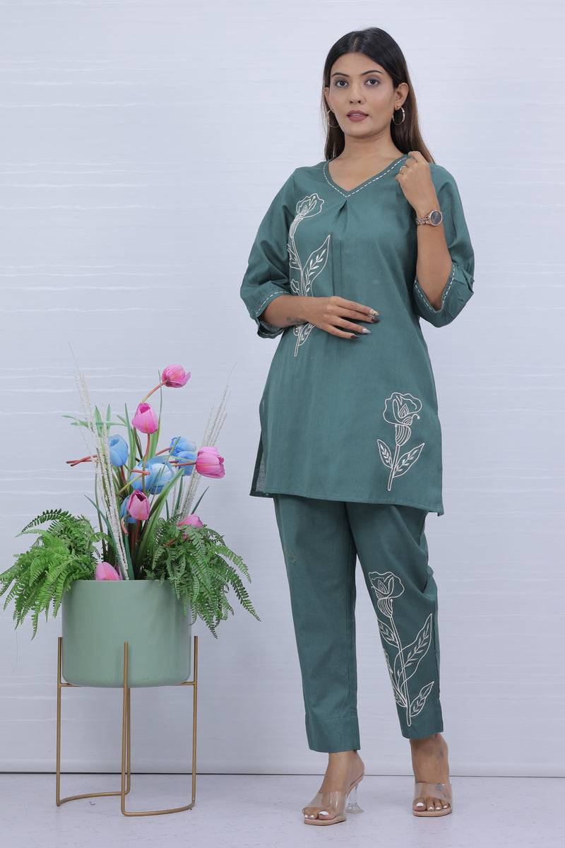Dusty Blue Embroidered Co-ord Set