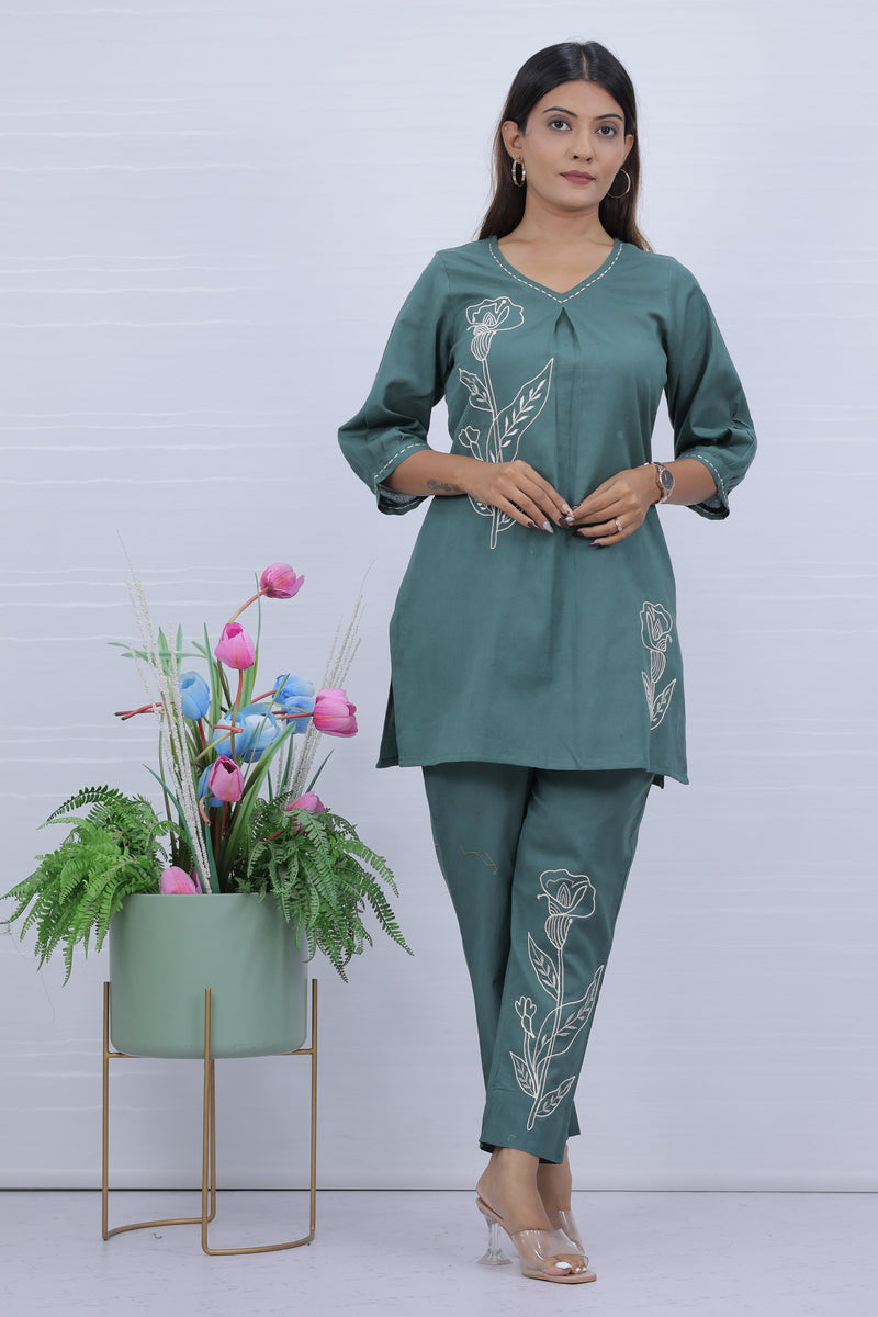 Dusty Blue Embroidered Co-ord Set