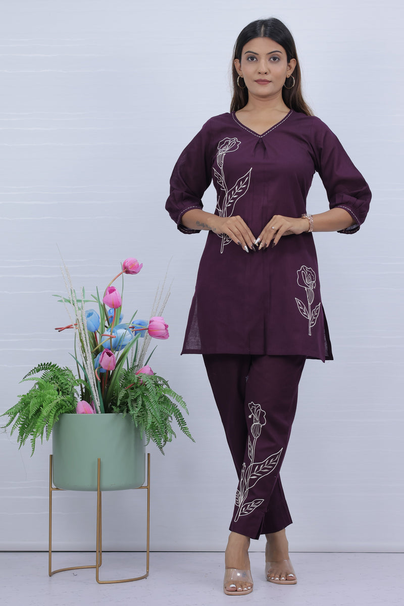 Purple Embroidered Co-ord Set