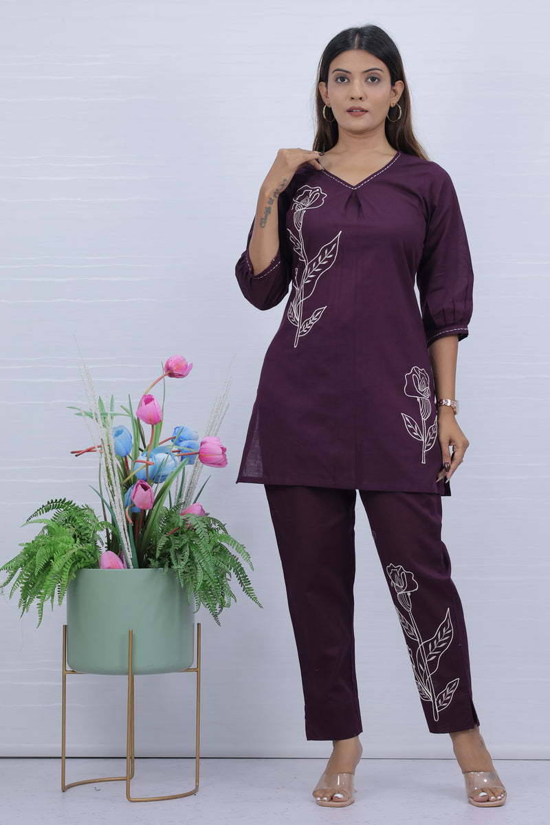 Purple Embroidered Co-ord Set