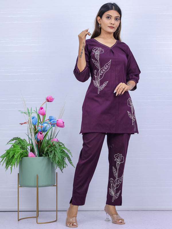 Purple Embroidered Co-ord Set