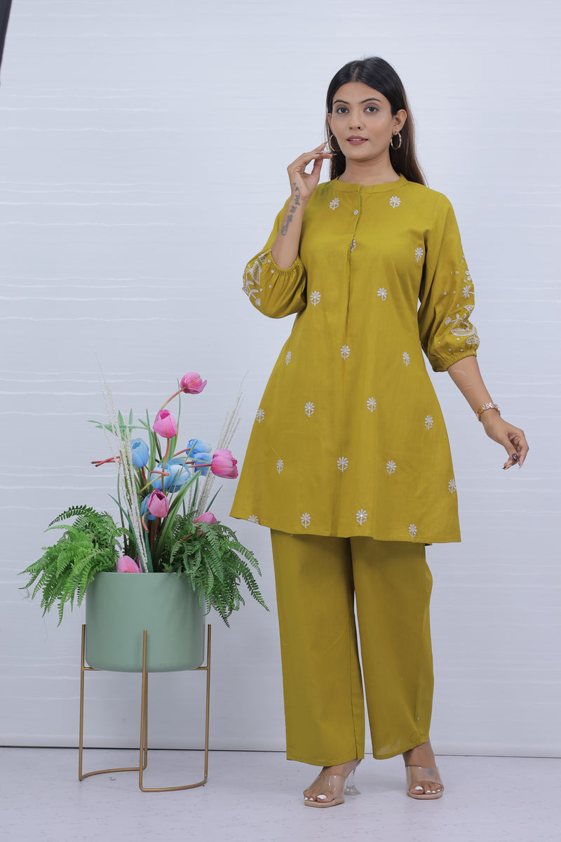 Aarika Yellow Embroidered Co-Ord Set