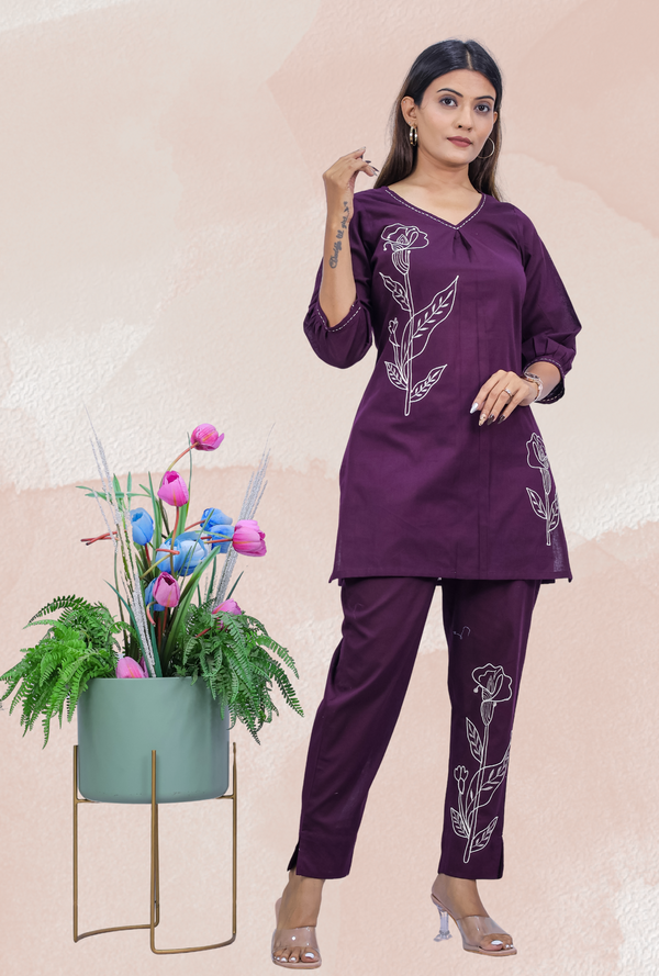 Purple Embroidered Co-ord Set