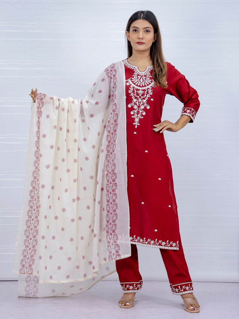Tara Red Cotton Suit Set