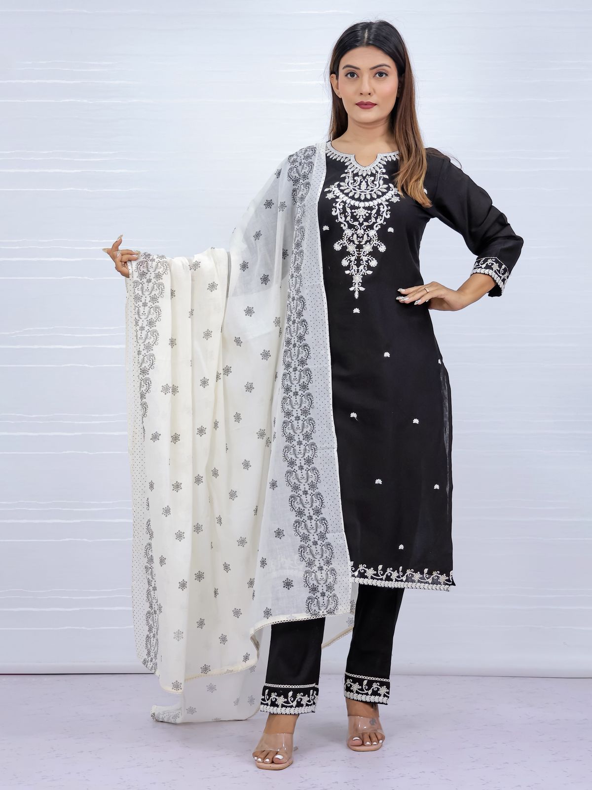 Tara Black Cotton Suit Set