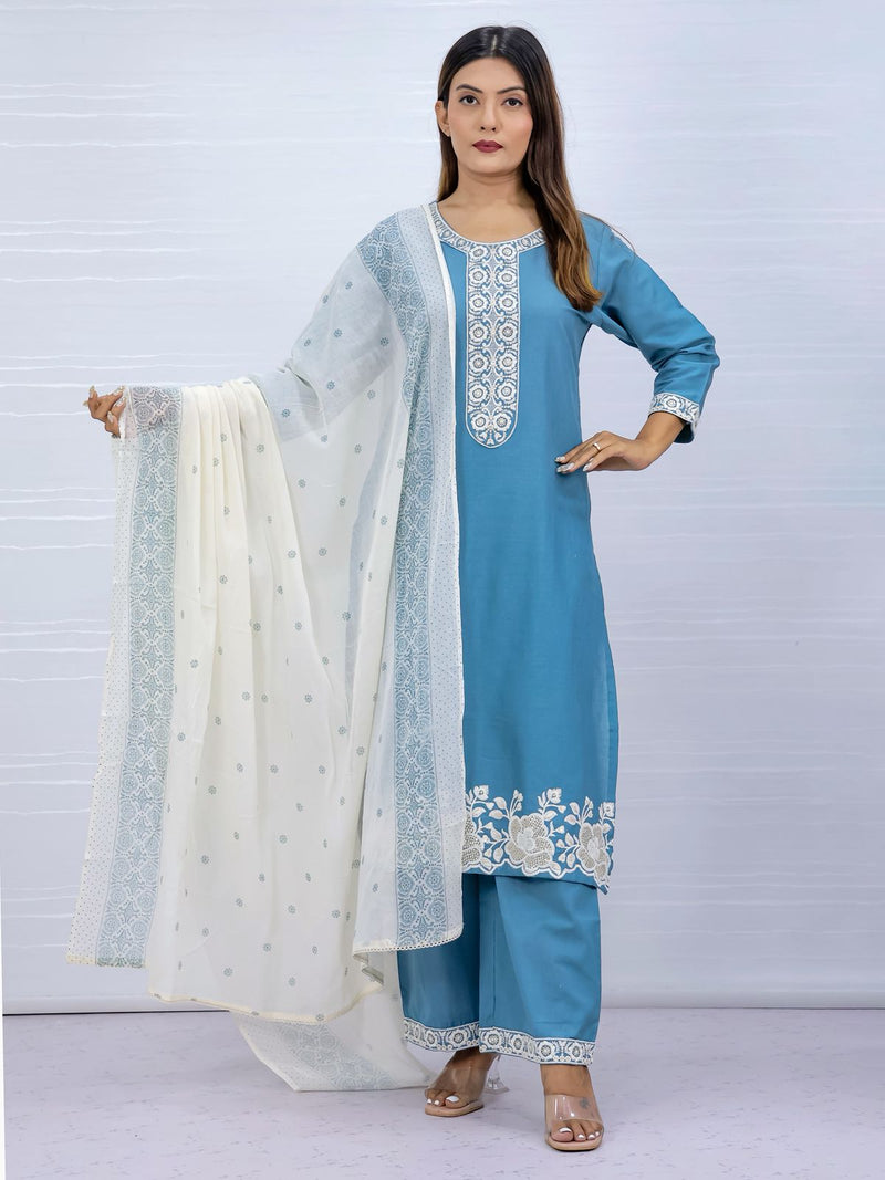 Tara Blue Cotton Suit Set