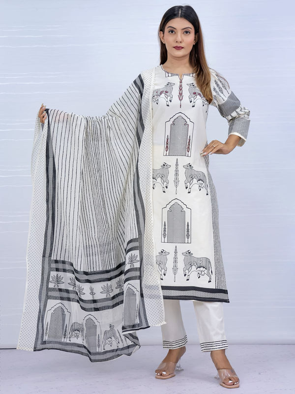 Aarohi White Pure Cotton Suit Set