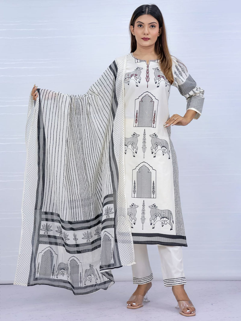 Aarohi White Pure Cotton Suit Set