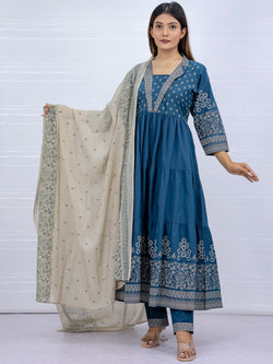Aarohi Navy Blue Pure Cotton Suit Set