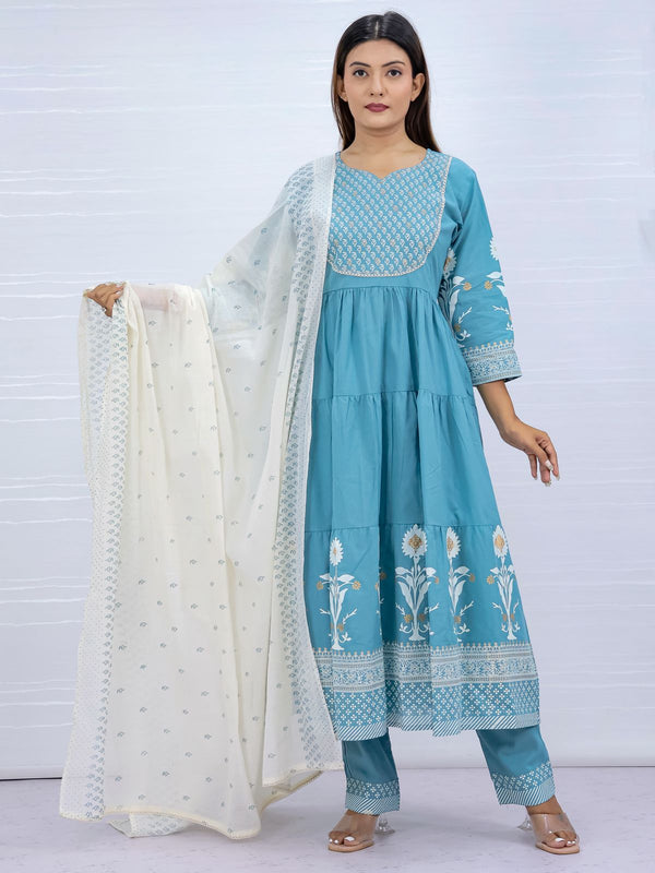 Aarohi Sky Pure Cotton Suit Set