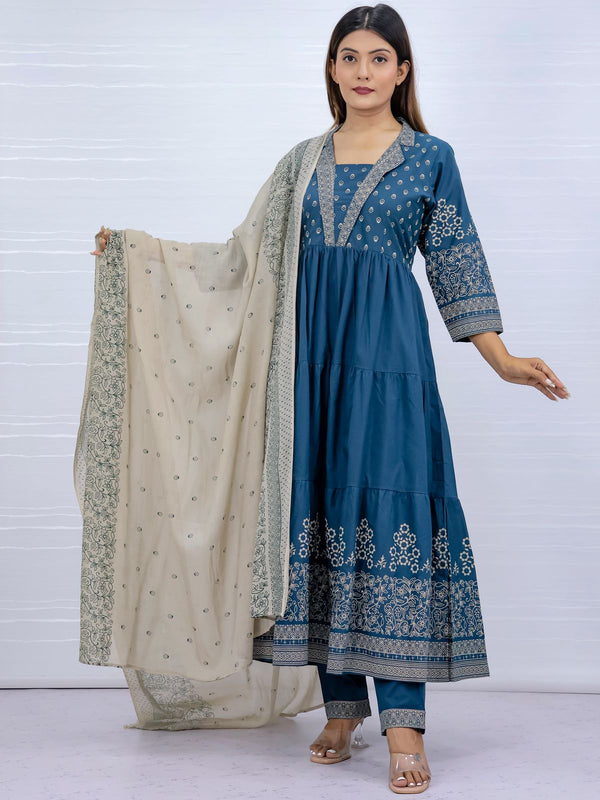 Aarohi Navy Blue Pure Cotton Suit Set