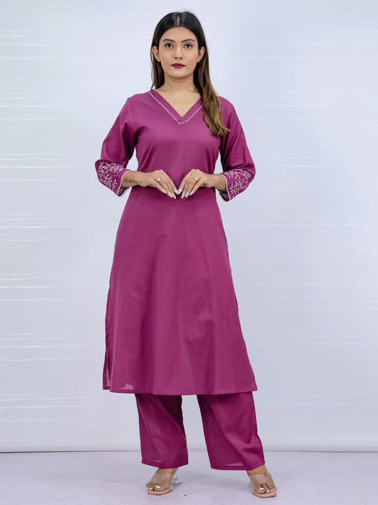 Misri Purple Cotton Kurti Plazo