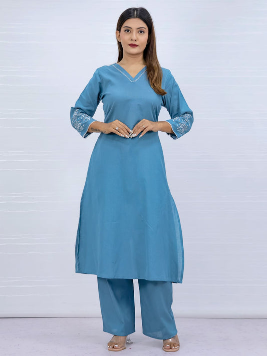Misri Sky Cotton Kurti Plazo