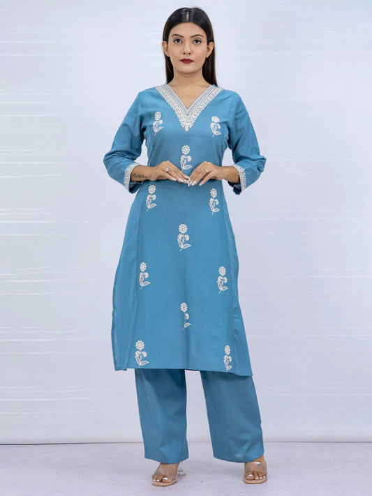 Misri Sky Cotton Kurti Plazo