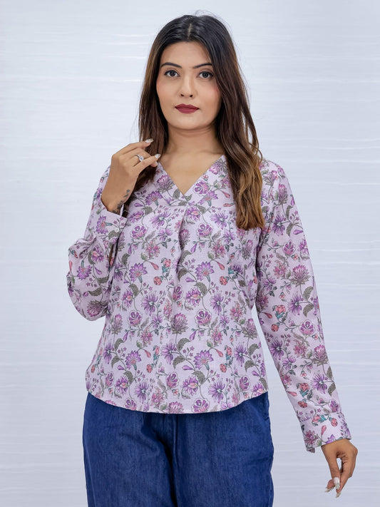 Floral Print Purple V-Neck Top