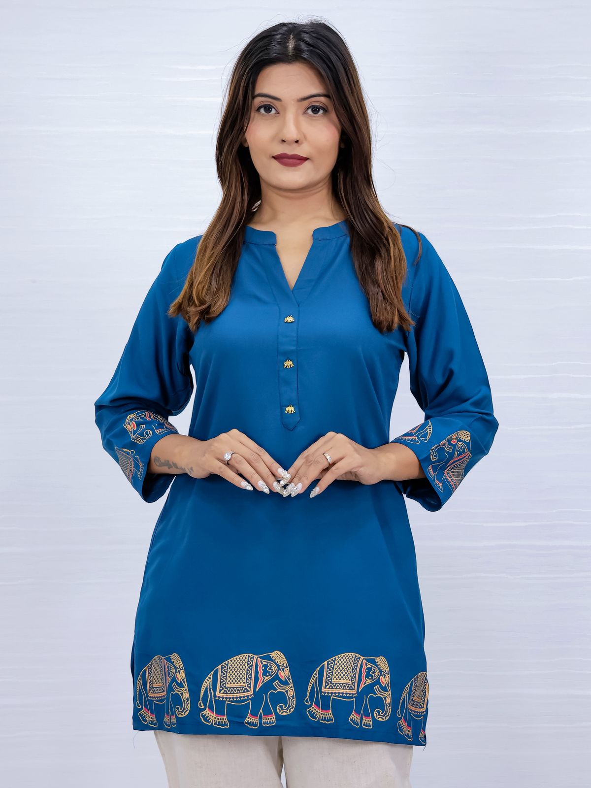 Blue Vscose Rayon Short Top