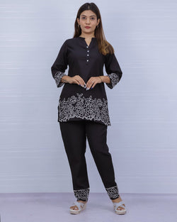 Women's Black Embroidery Co-ord Set