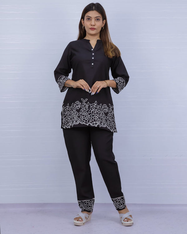 Women's Black Embroidery Co-ord Set