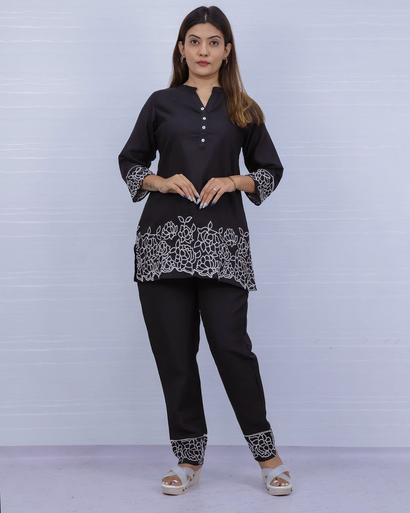 Women's Black Embroidery Co-ord Set