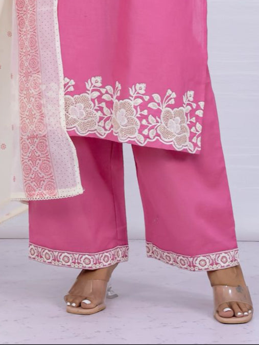 Tara Pink Cotton Suit Set