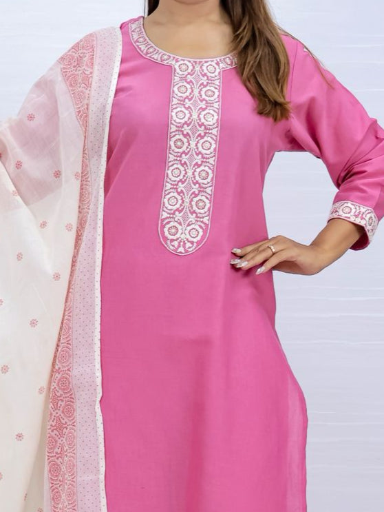 Tara Pink Cotton Suit Set